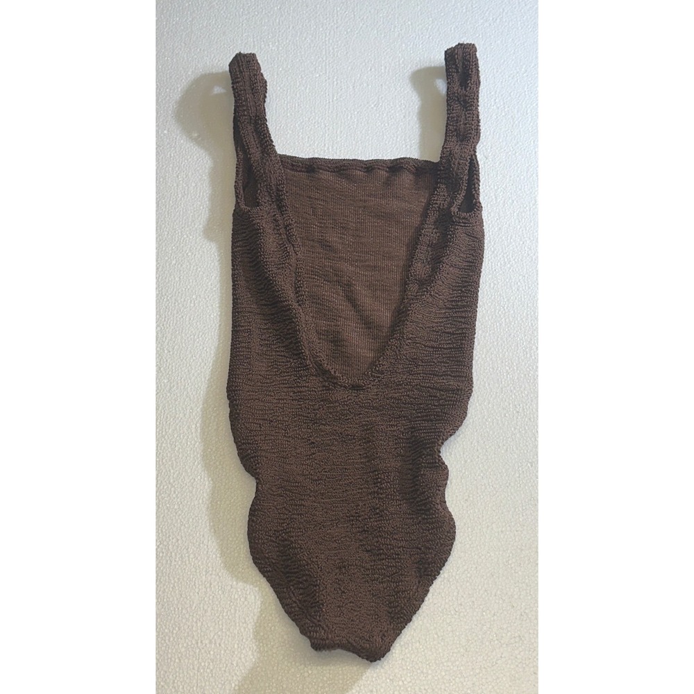Hunza G Square Neck One Piece Swimsuit Cocoa Brown Crinkle One Size - Picture 4 of 6